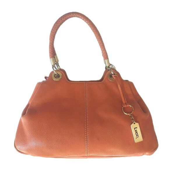 Ladies Luce Orange Leather Organizer Shoulder Bag W/ Braided Straps - Picture 1 of 9